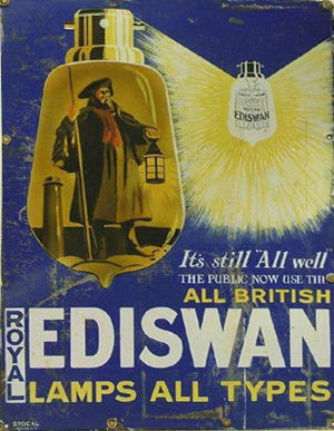 На фото: реклама лампочек накаливания EDISWAN